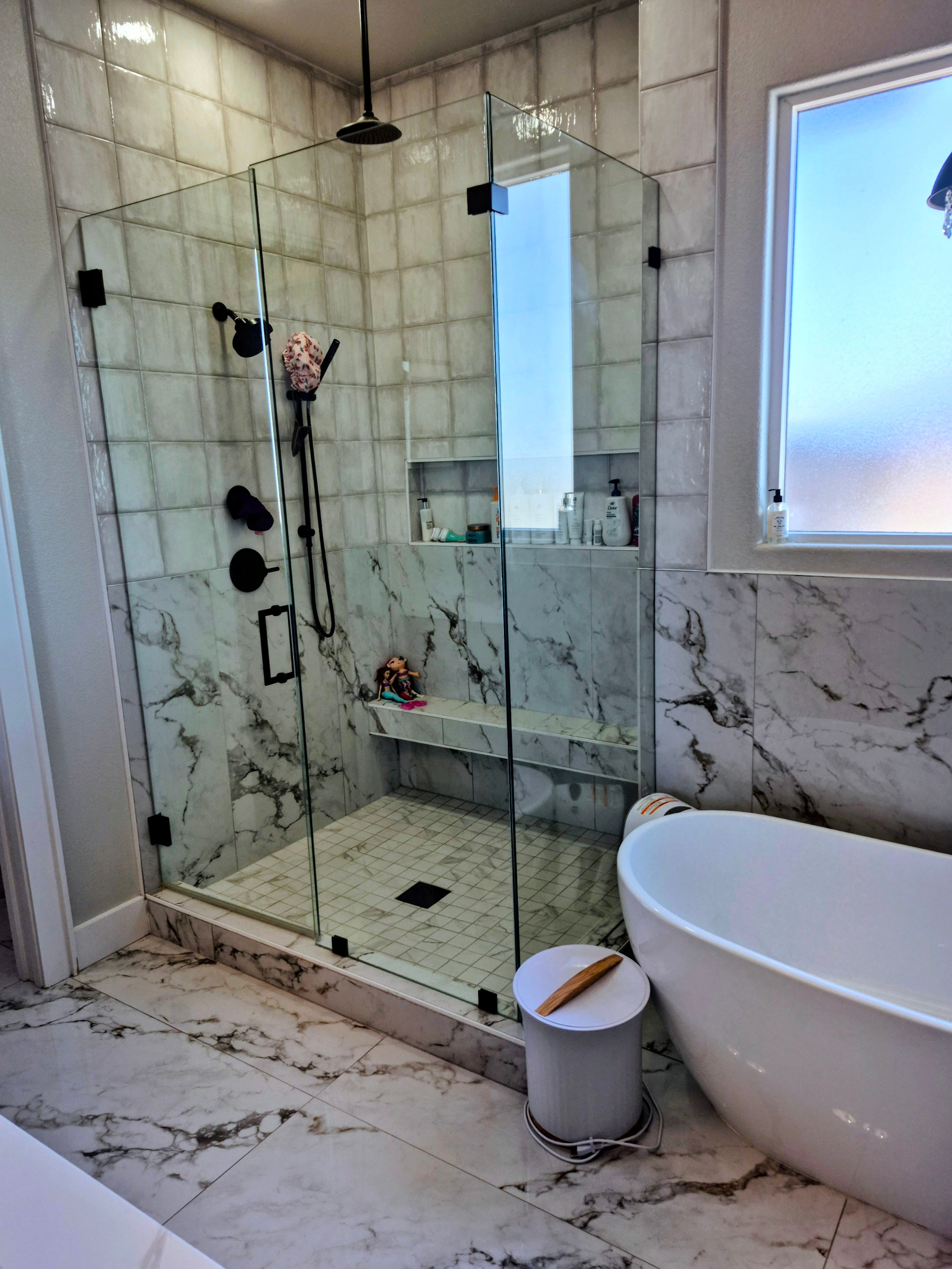 Marble Bathroom cleaned by Redeemed Cleaning Services in Midland TX